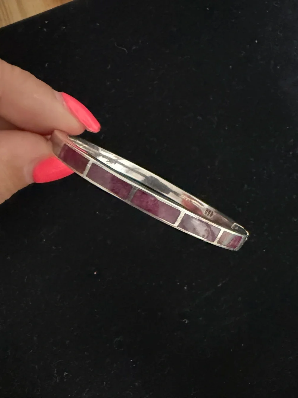 950 silver vintage purple spiney hinged bangle bracelet